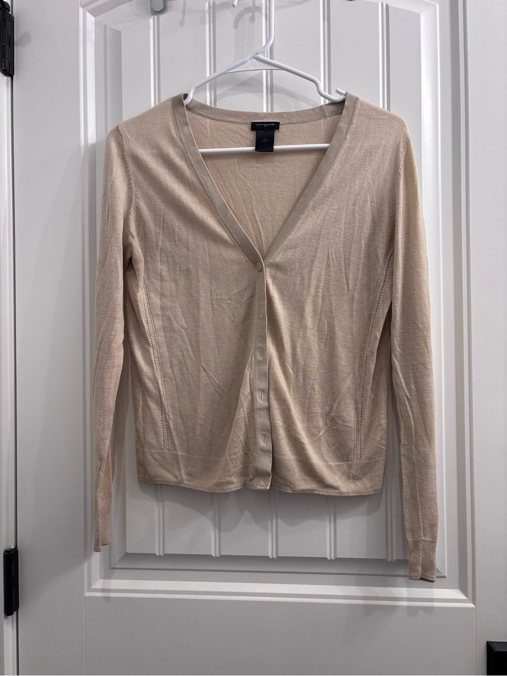 Ann Taylor Light Beige V-Neck Button Cardigan
